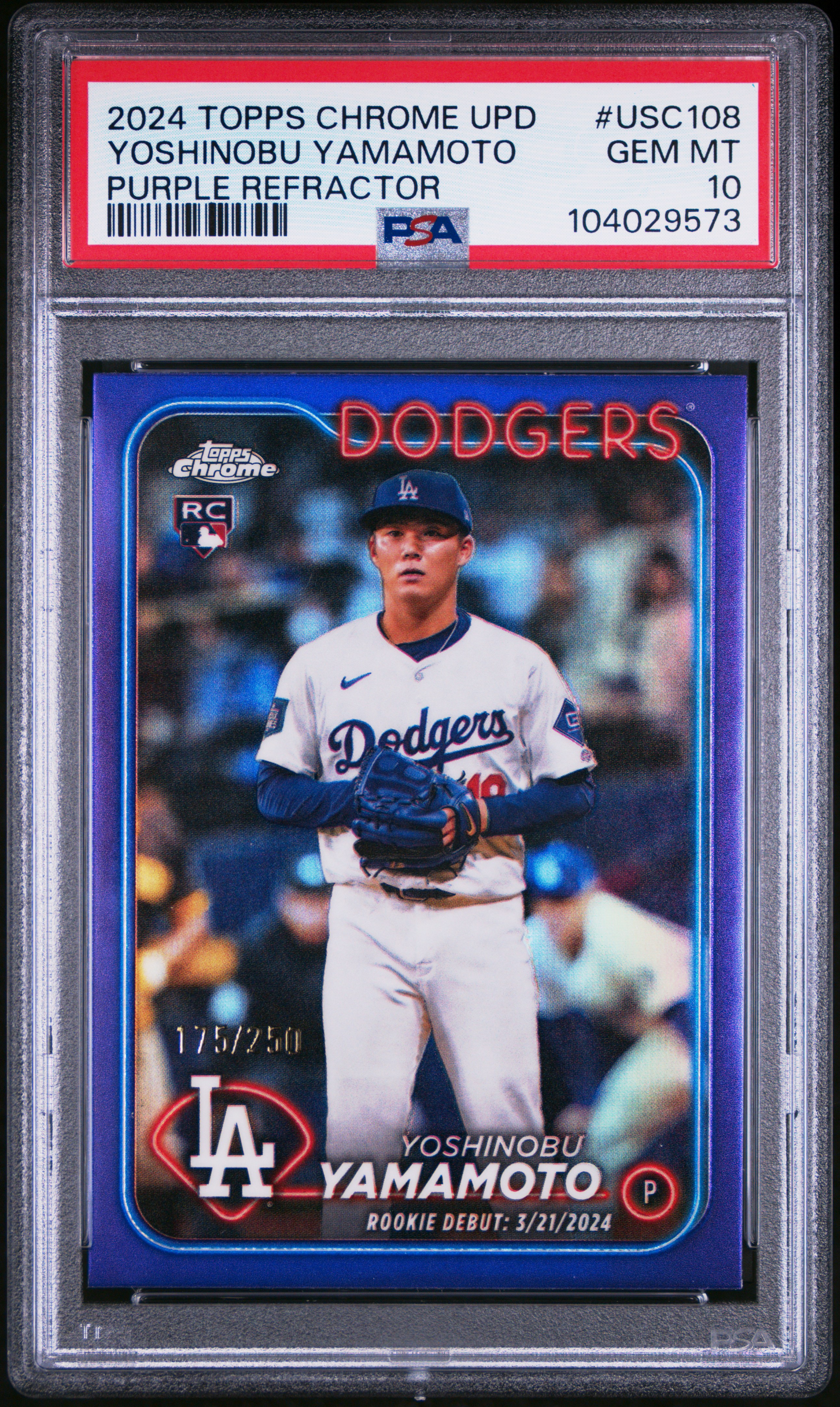 2024 Topps Chrome Update Yoshinobu Yamamoto #Usc108 (Purple Refractor) Gem Mt 10 front