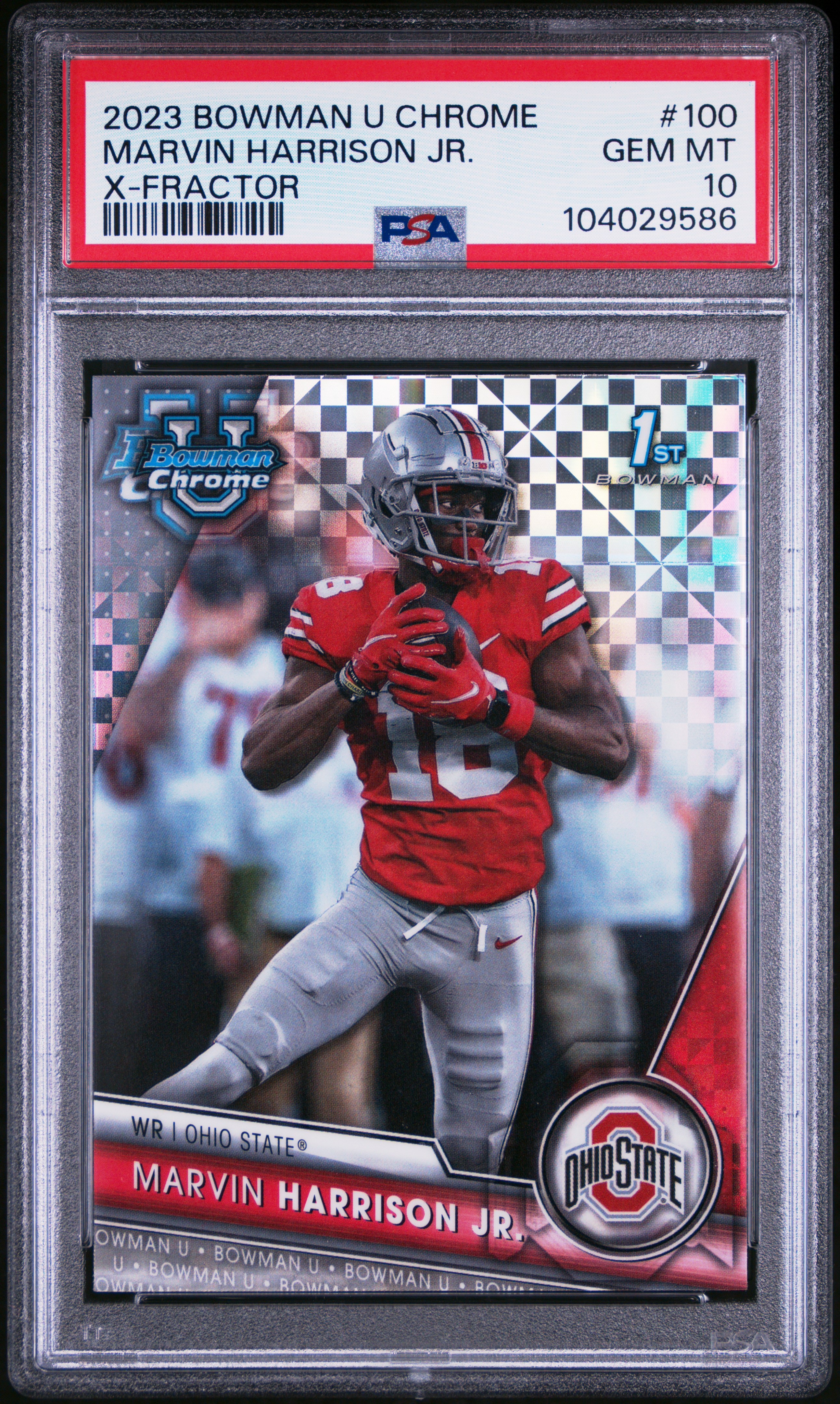 2023 Bowman University Chrome Marvin Harrison Jr. #100 (X-Fractor) Gem Mt 10 front