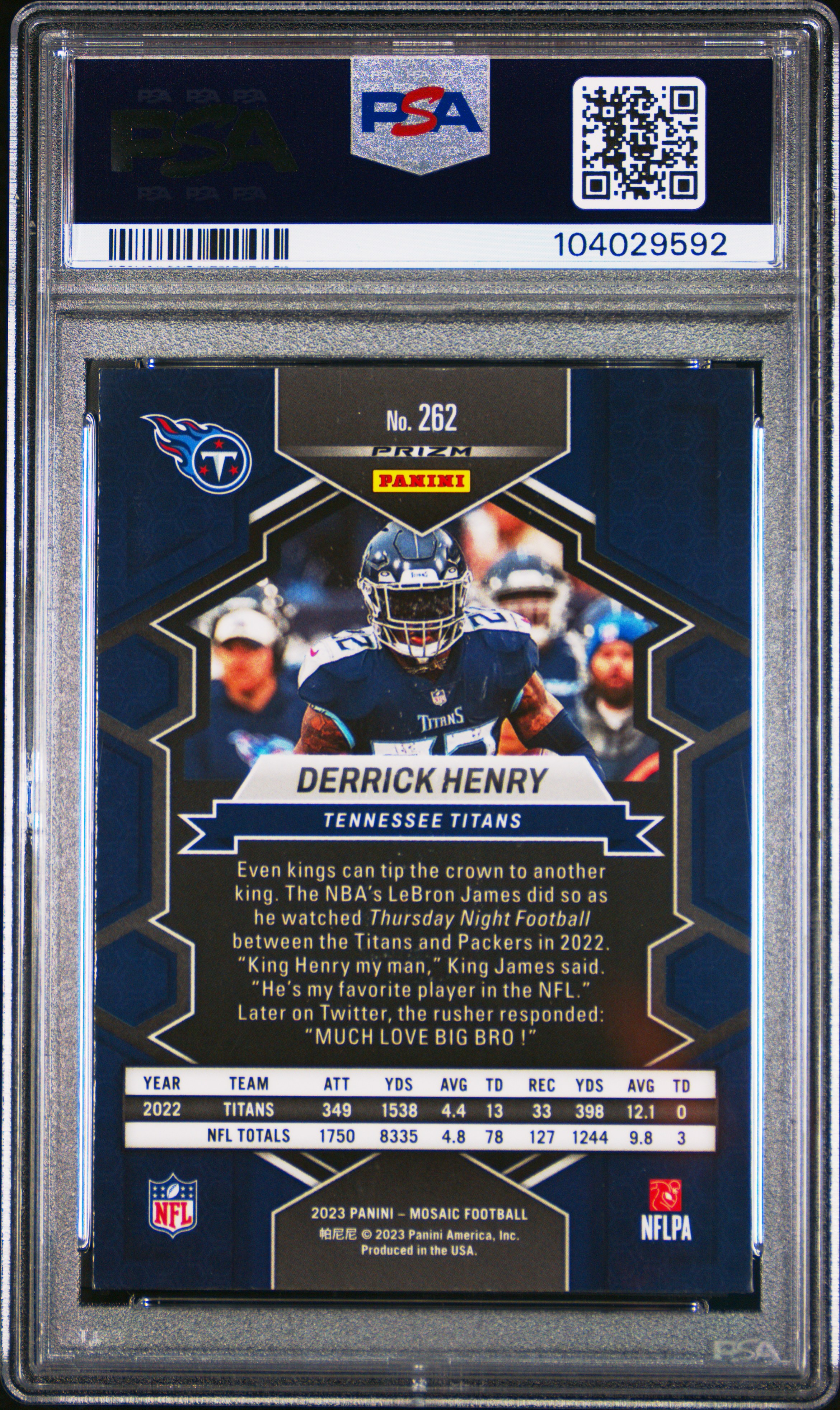 2023 Panini Mosaic Derrick Henry #262 (White Sparkle) Mint 9 back