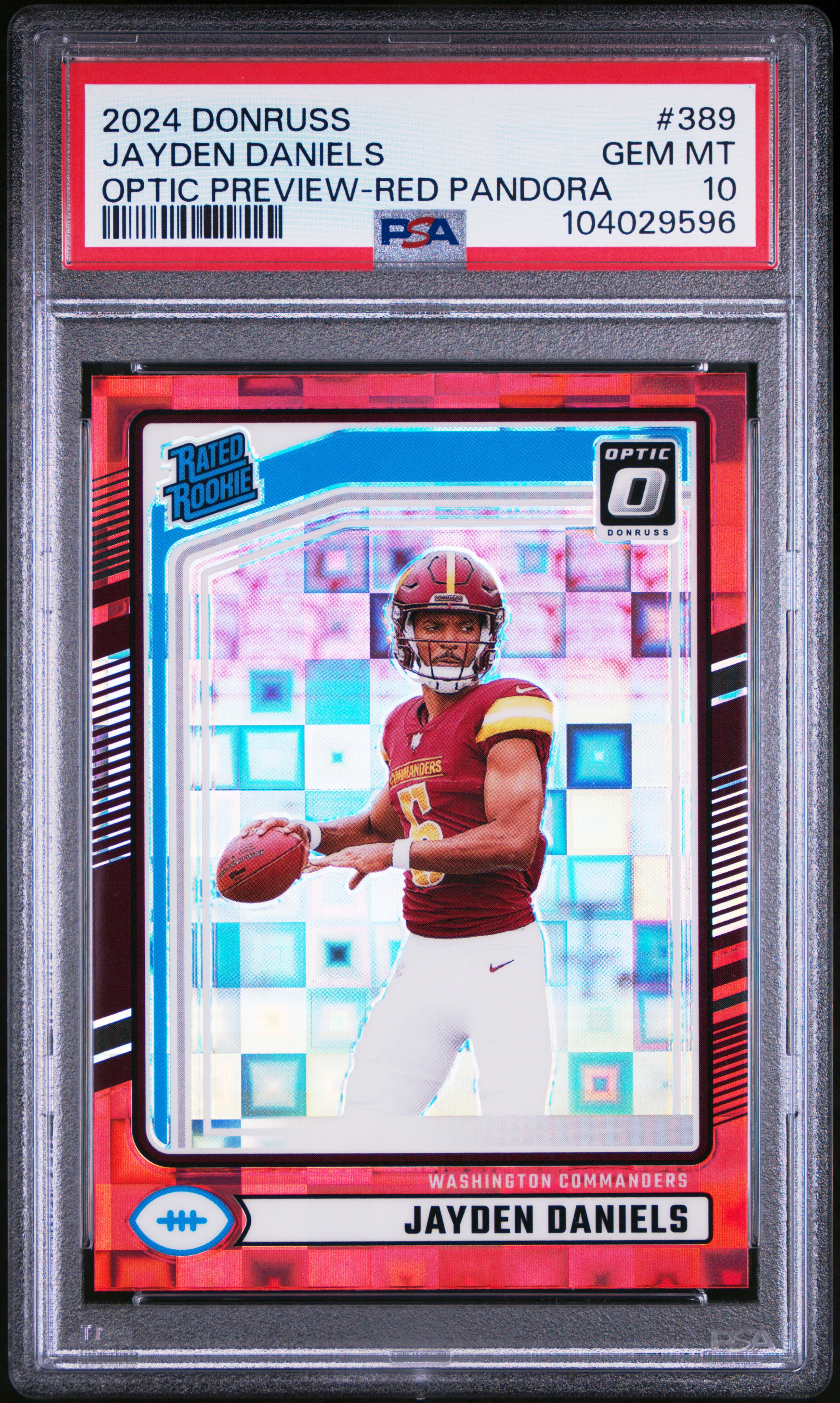 2024 Panini Donruss Jayden Daniels #389 (Optic Preview-Red Pandora) Gem Mt 10 front