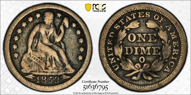 1853-O 10C Arrows VG10