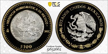 2013-Mo 100 P 1914 Caballito Peso Numismatic Heritage PL70