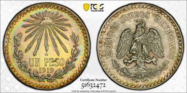 1919-M Peso KM-454  Ag MS64