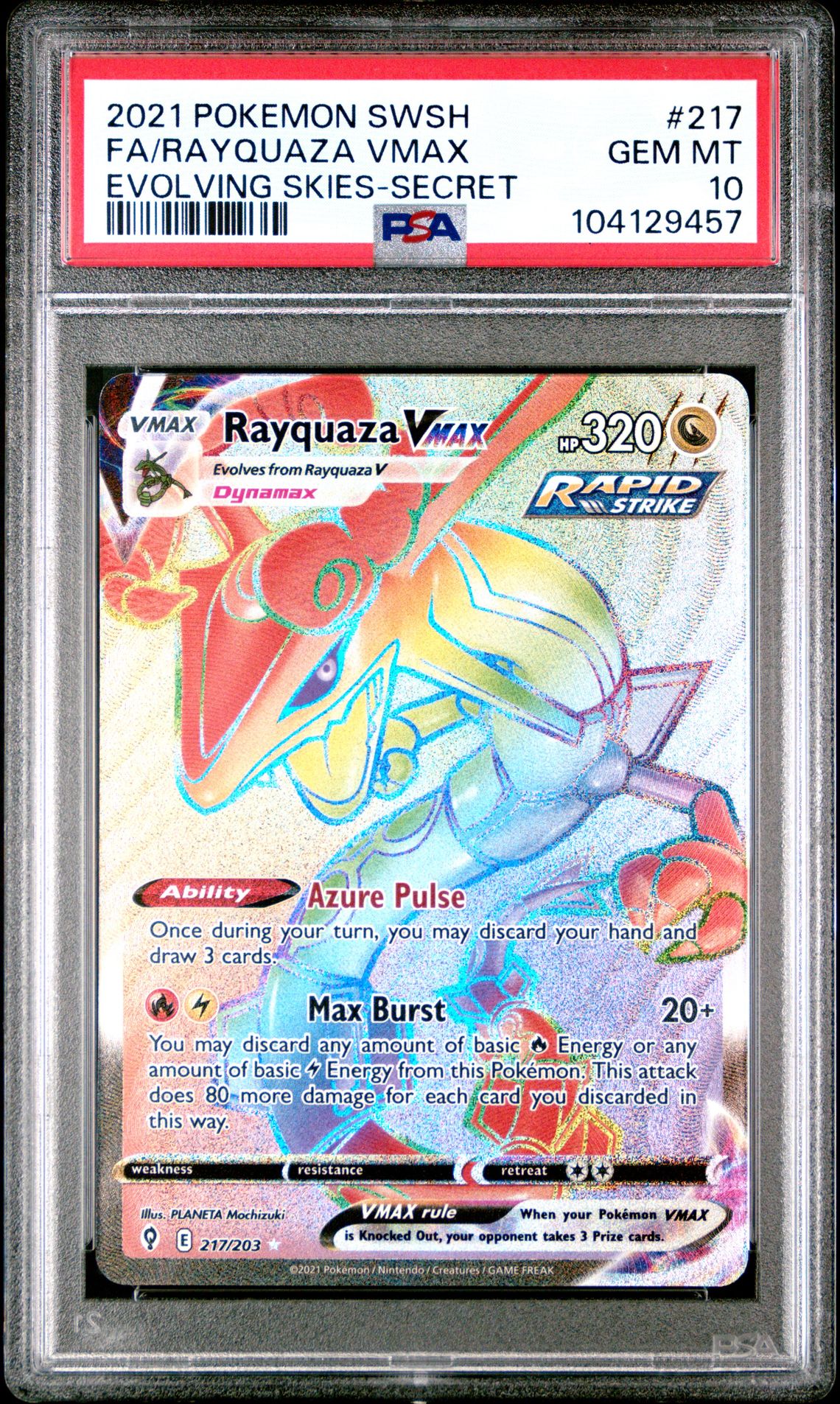 2021 Pokemon POKEMON SWORD & SHIELD EVOLVING SKIES SECRET #217 Fa/Rayquaza Vmax front
