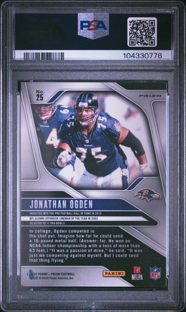 2024 Panini Prizm Jonathan Ogden #25 (White Sparkle) Gem Mt 10 back