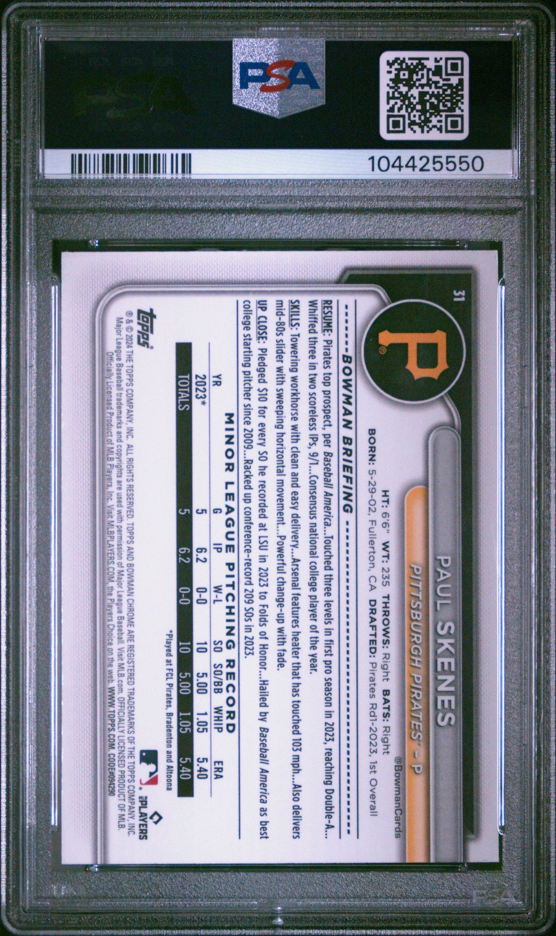 2024 Bowman Chrome Mega Box Paul Skenes #31 Nm-Mt 8 back