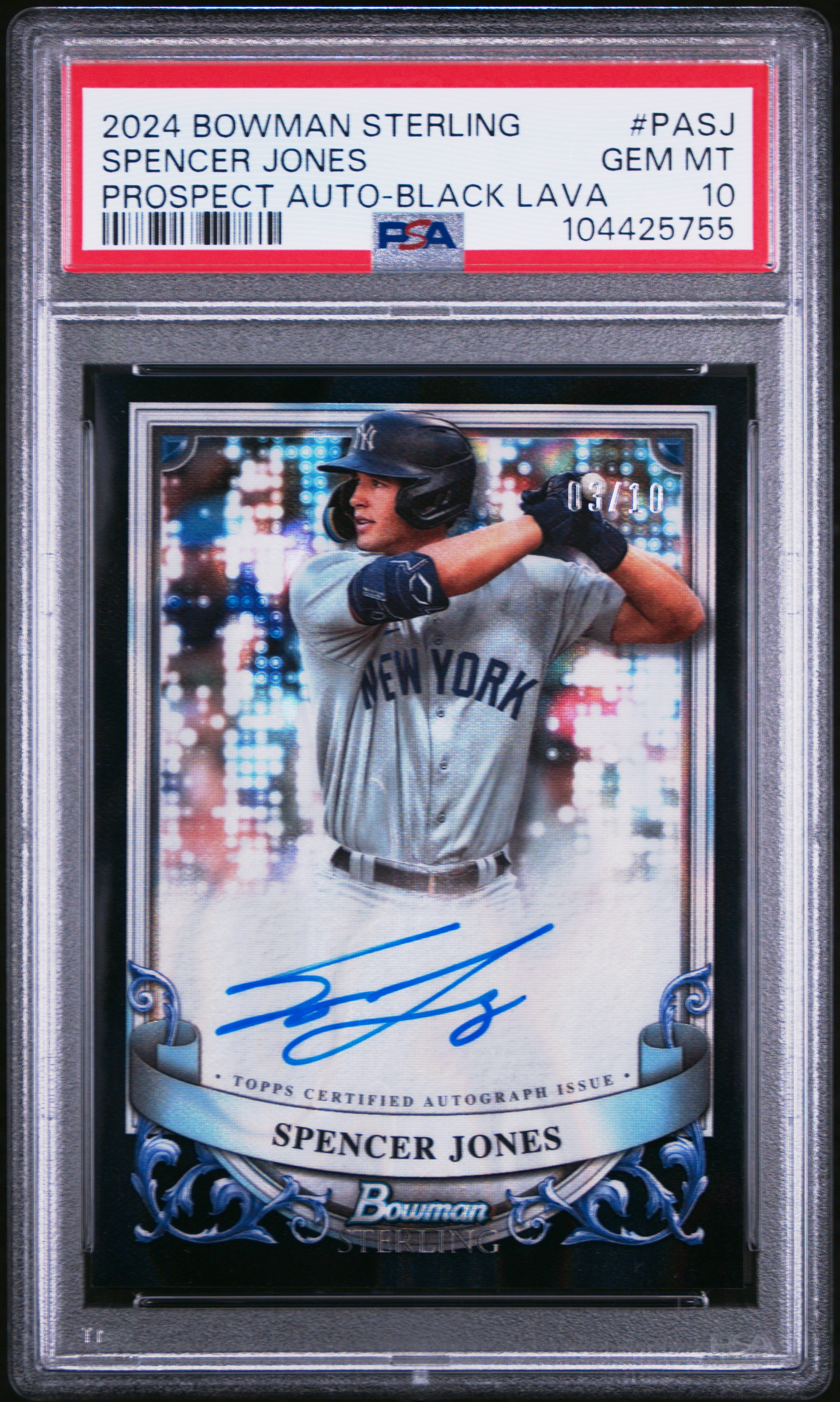 2024 Bowman Sterling Prospect Autographs Spencer Jones Black Lava #PASJ PSA 10