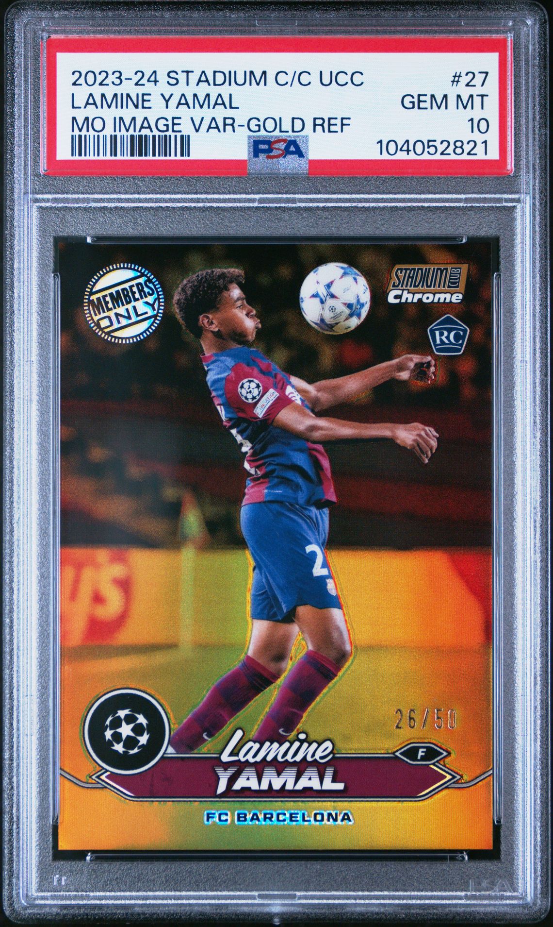 2023-24 Topps TOPPS STADIUM CLUB CHROME UEFA CLUB COMPETITIONS MO IMAGE VAR-ORANGE REF #27 Lamine Yamal front