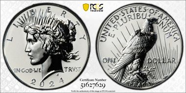 2024-S $1 Peace Dollar Rev PR Two-Coin Reverse Proof Set PR70