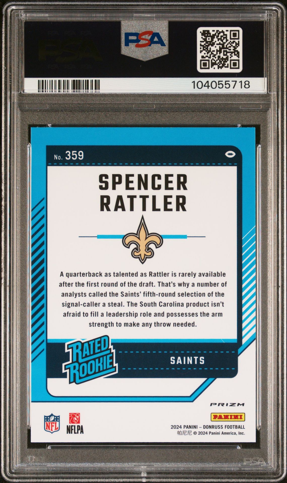 2024 Panini Donruss Spencer Rattler #359 (Optic Preview-Red Pandora) Gem Mt 10 back