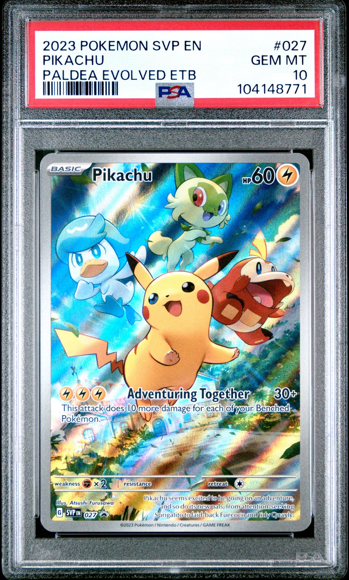 2023 Pokemon Svp En-Sv Black Star Promo Pikachu #027 (Paldea Evolved Etb) Gem Mt 10 front