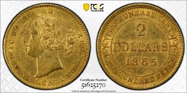 1865 $2 AU58