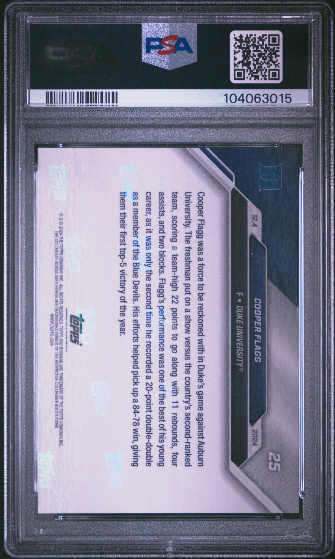 2024-25 Bowman U Now Cooper Flagg #25 Mint 9 back