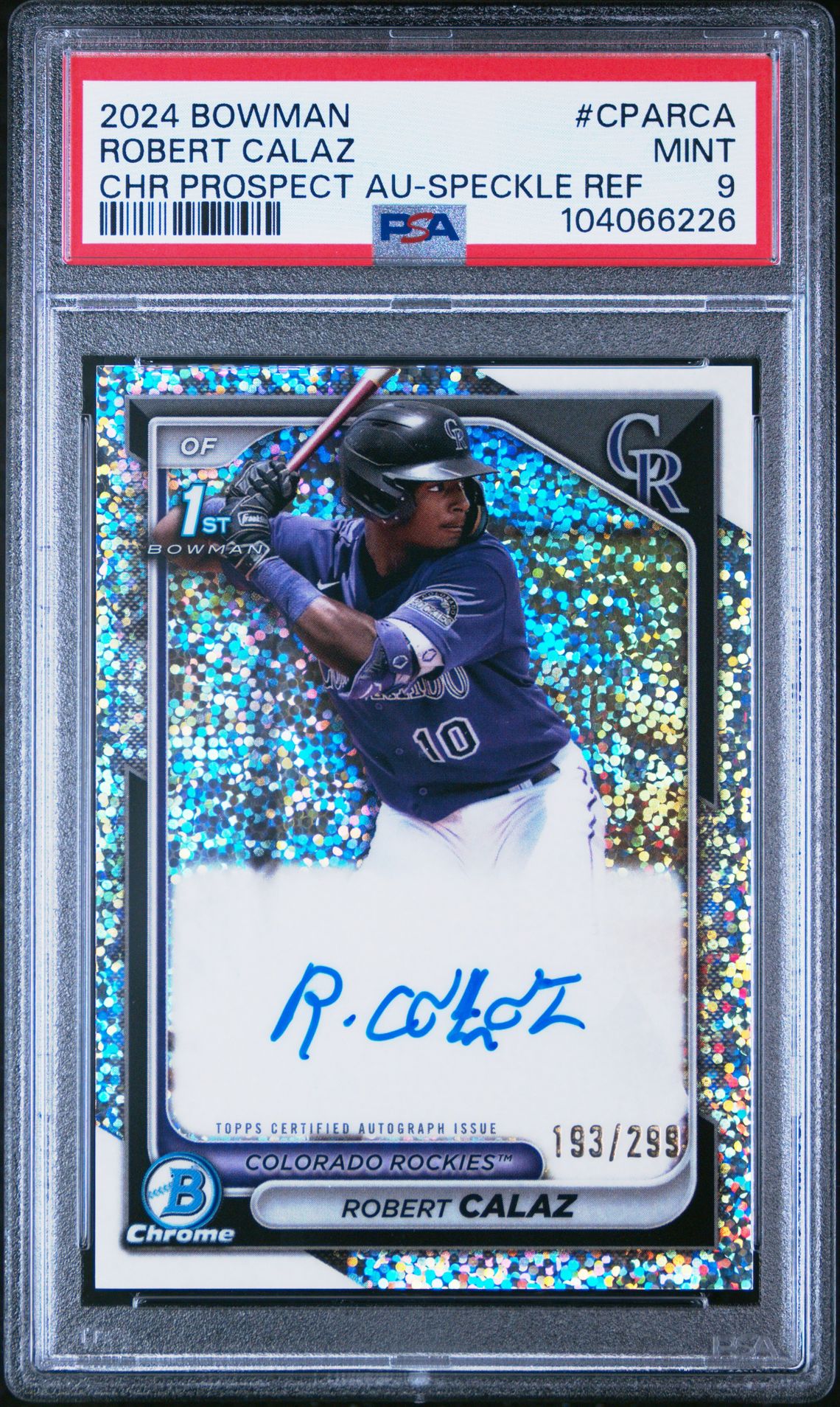 2024 Bowman Chrome Prospect Autographs Robert Calaz #Cparca (Chr Prospect Au-Speckle Ref) Mint 9 front