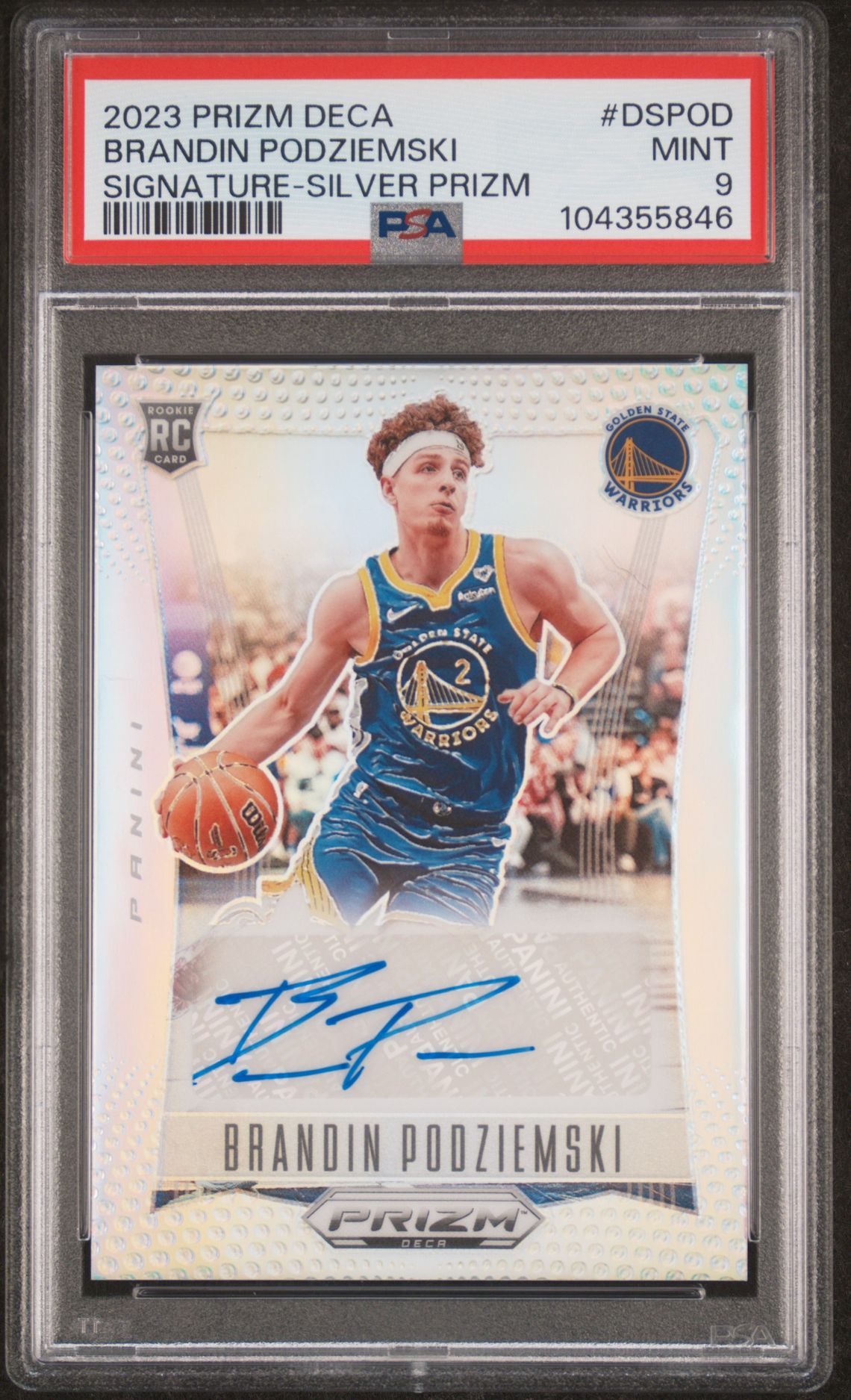 2023 Panini Prizm Deca Signatures Brandin Podziemski #Dspod (Signature-Silver Prizm) Mint 9 front