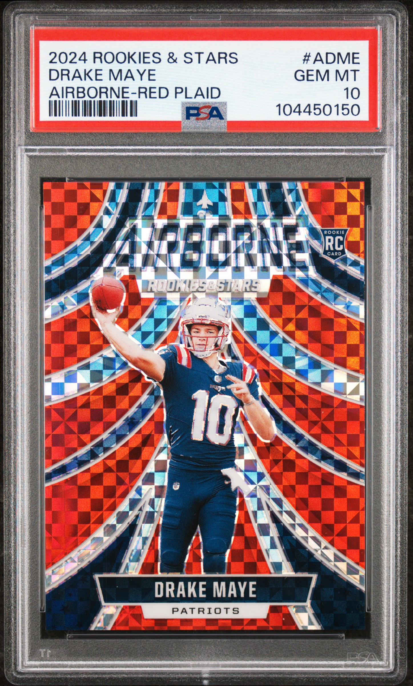 2024 Panini Rookies & Stars Airborne Drake Maye #Adme (Airborne-Red Plaid) Gem Mt 10 front
