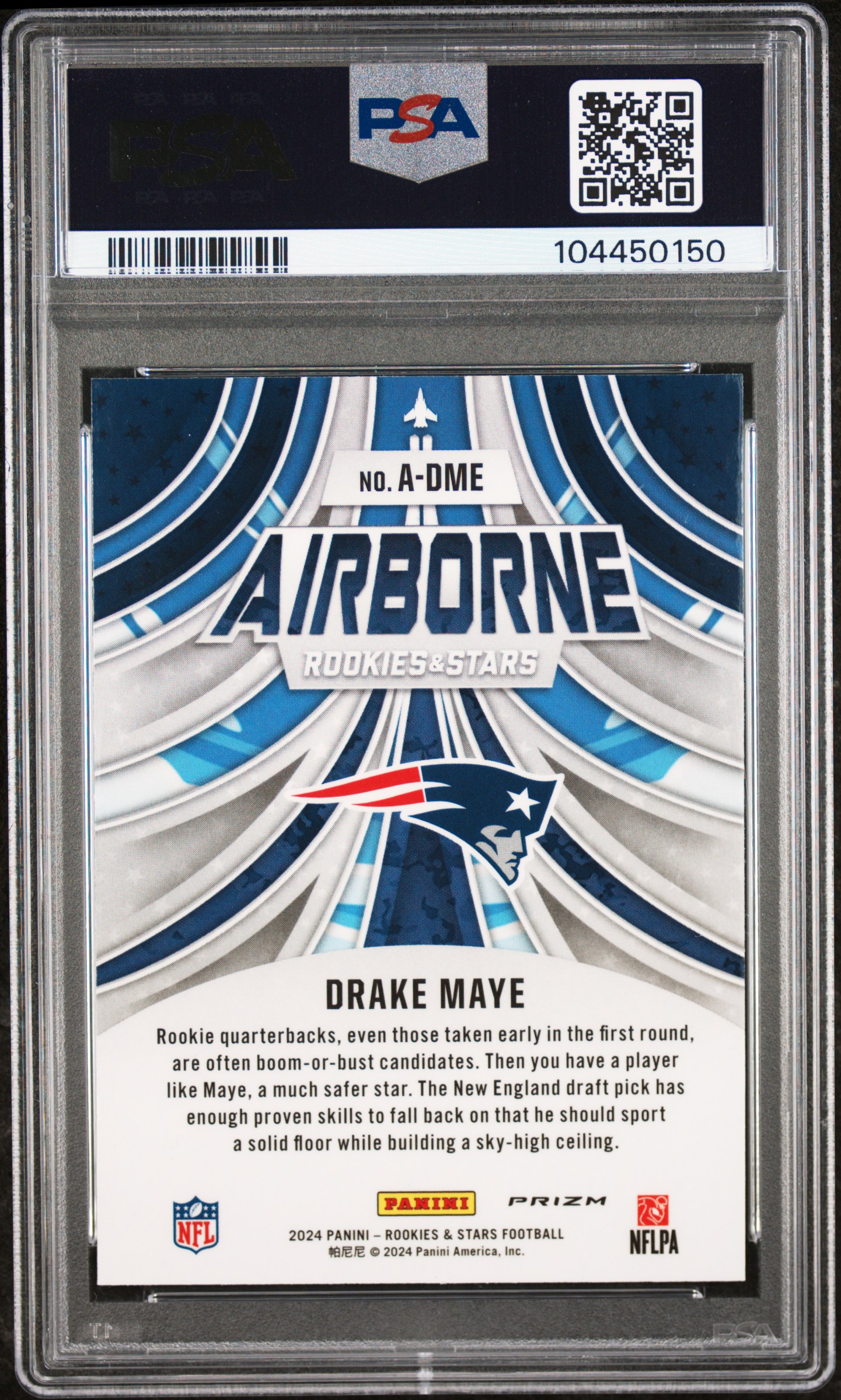 2024 Panini Rookies & Stars Airborne Drake Maye #Adme (Airborne-Red Plaid) Gem Mt 10 back