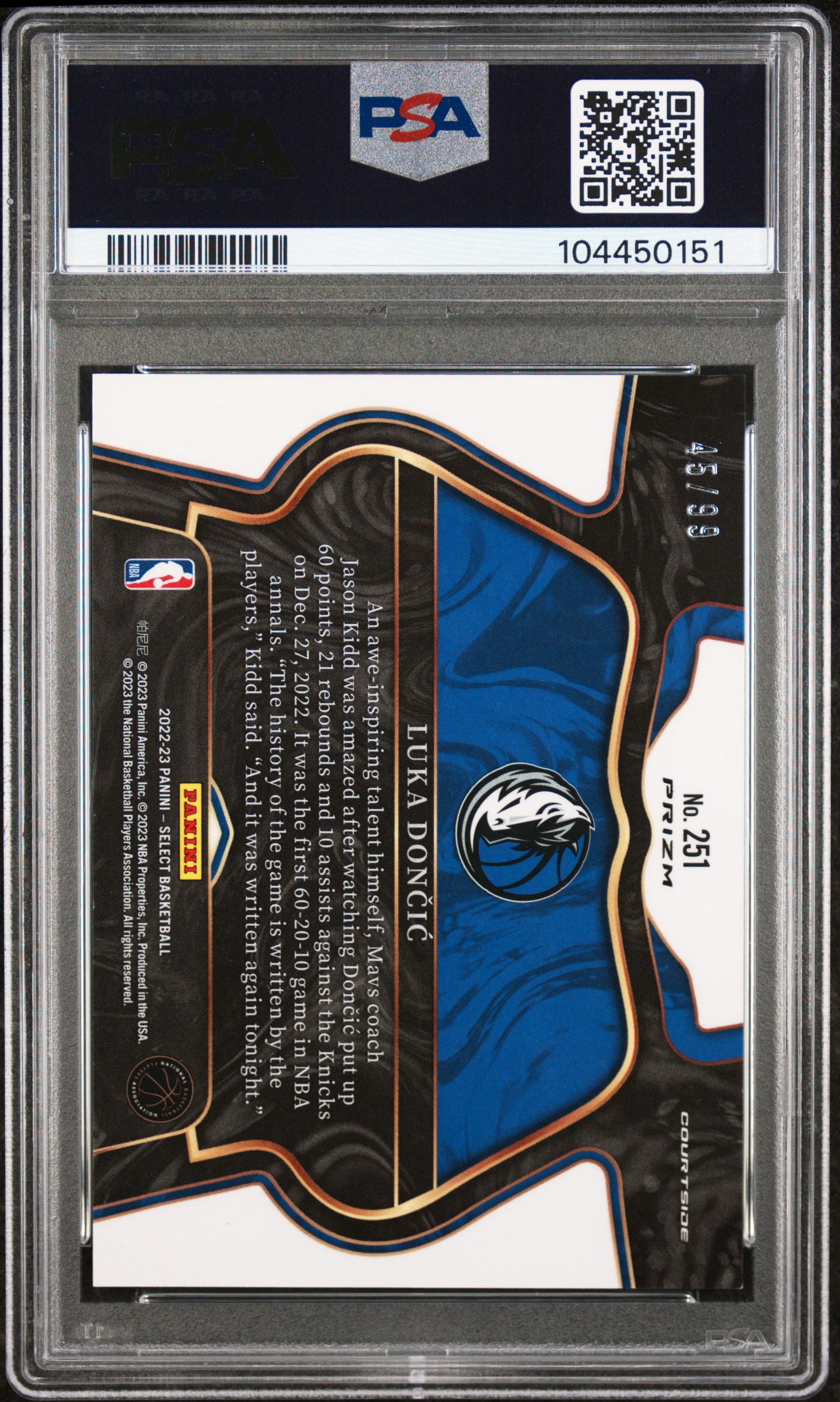 2022 Panini Select Luka Doncic #251 (Light Blue Disco) Mint 9 back