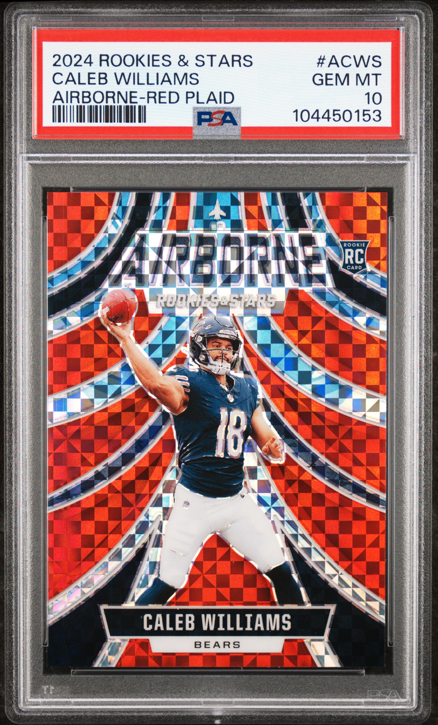 2024 Panini Rookies & Stars Airborne Caleb Williams #Acws (Airborne-Red Plaid) Gem Mt 10 front