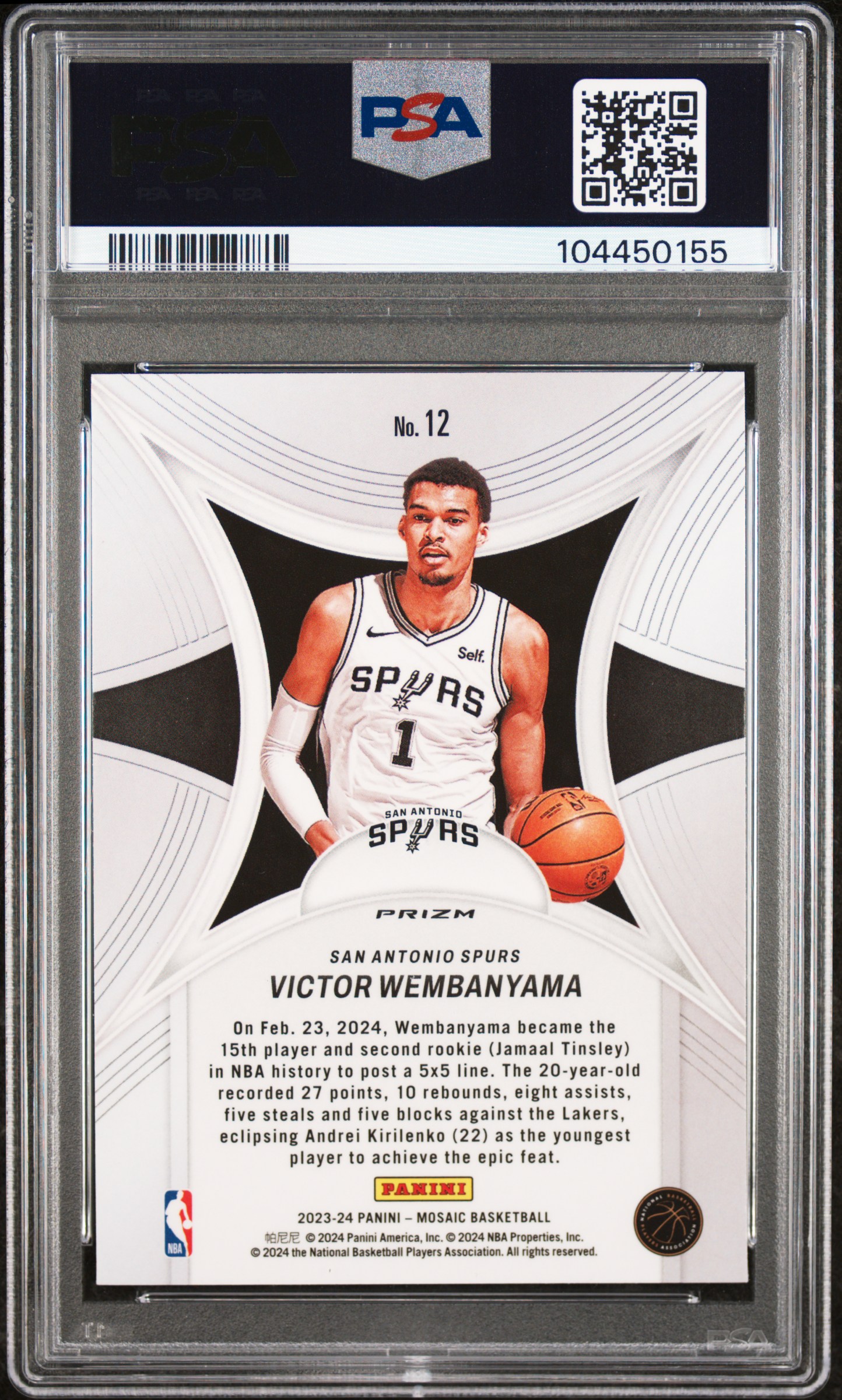 2023 Panini Mosaic Epic Performers Victor Wembanyama #12 (Epic Performers-Mosaic) Gem Mt 10 back
