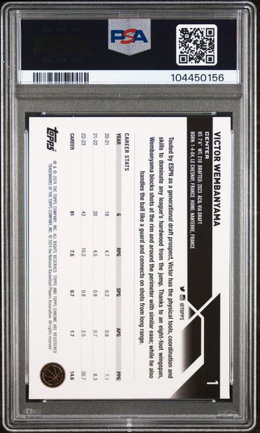 2023 Topps Chrome Victor Wembanyama #1 Mint 9 back