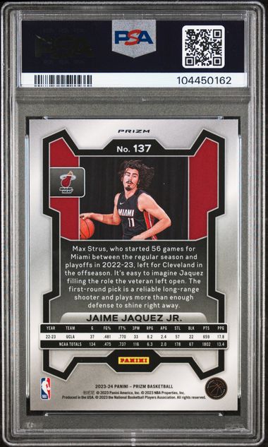 2023 Panini Prizm Jaime Jaquez Jr. #137 (Red Ice) Mint 9 back