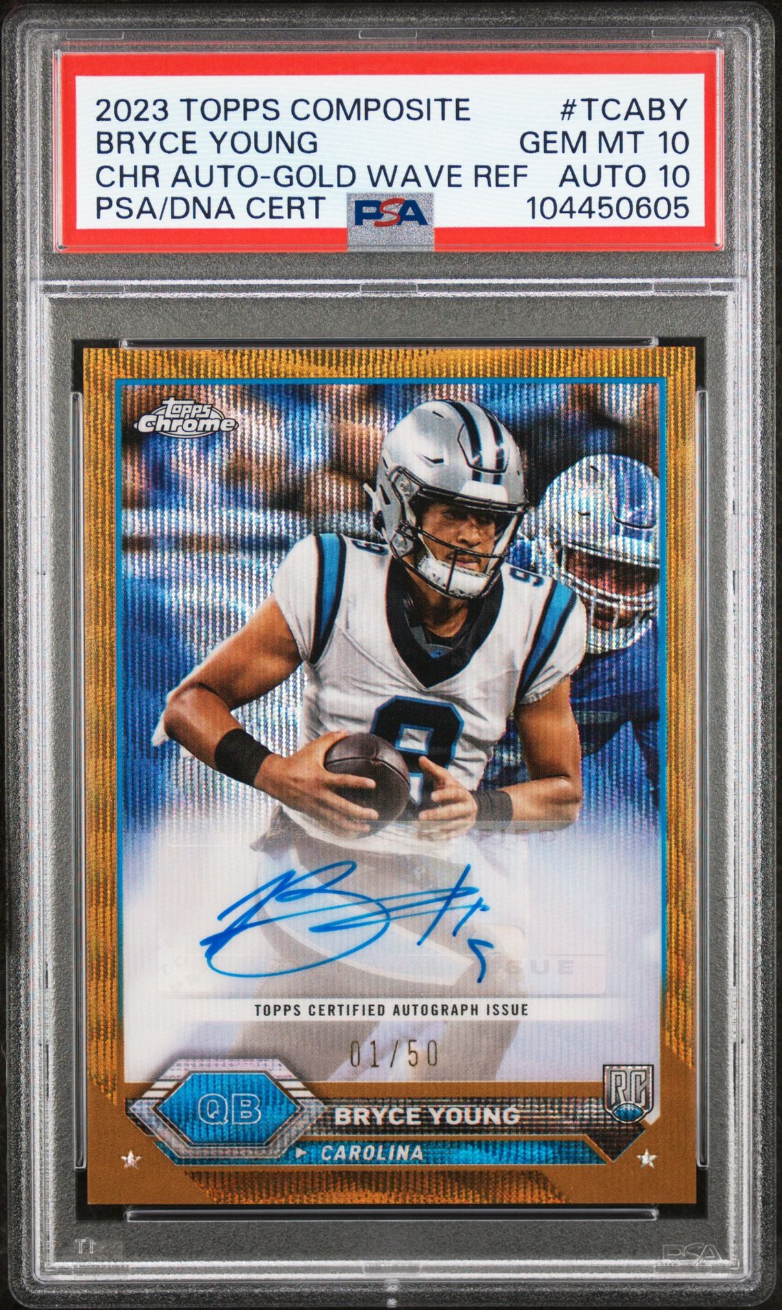 2023 Topps TOPPS COMPOSITE TOPPS CHROME AUTOGRAPHS CHR AUTO-GOLD WAVE REF #TCABY Bryce Young front