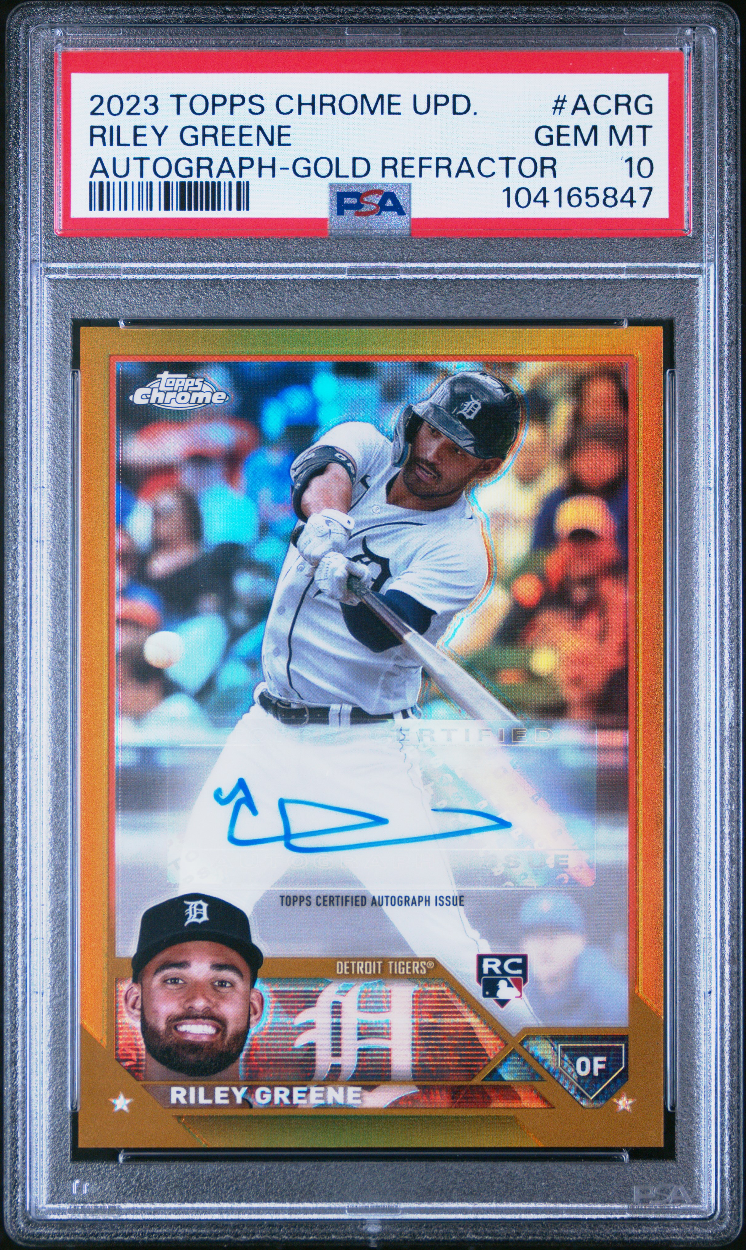 2023 Topps Chrome Update Autograph Riley Greene #Acrg (Autograph-Gold Refractor) Gem Mt 10 front