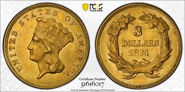 1874 $3 AU55