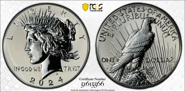 2024-S $1 Peace Dollar Rev PR Two-Coin Reverse Proof Set PR70
