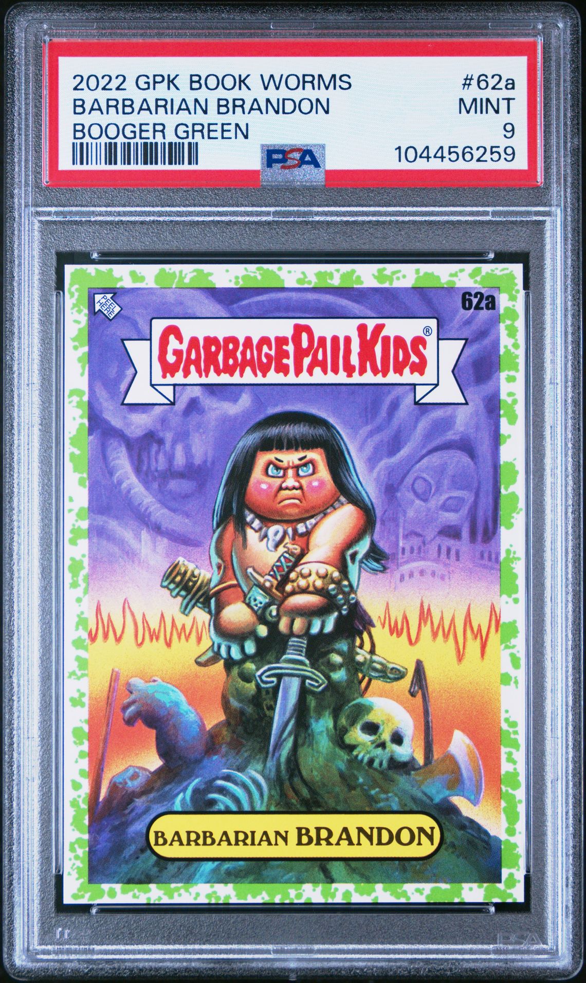 2022 Topps GARBAGE PAIL KIDS BOOK WORMS BOOGER GREEN #62A Barbarian Brandon front