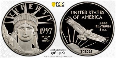 1997-W $100 Statue of Liberty PR70DCAM