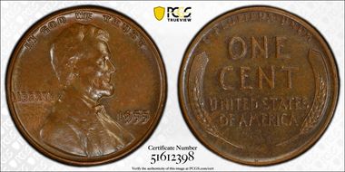 1955 1C Doubled Die Obverse AU55BN