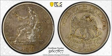 1875-S T$1 Chopmarked AU50