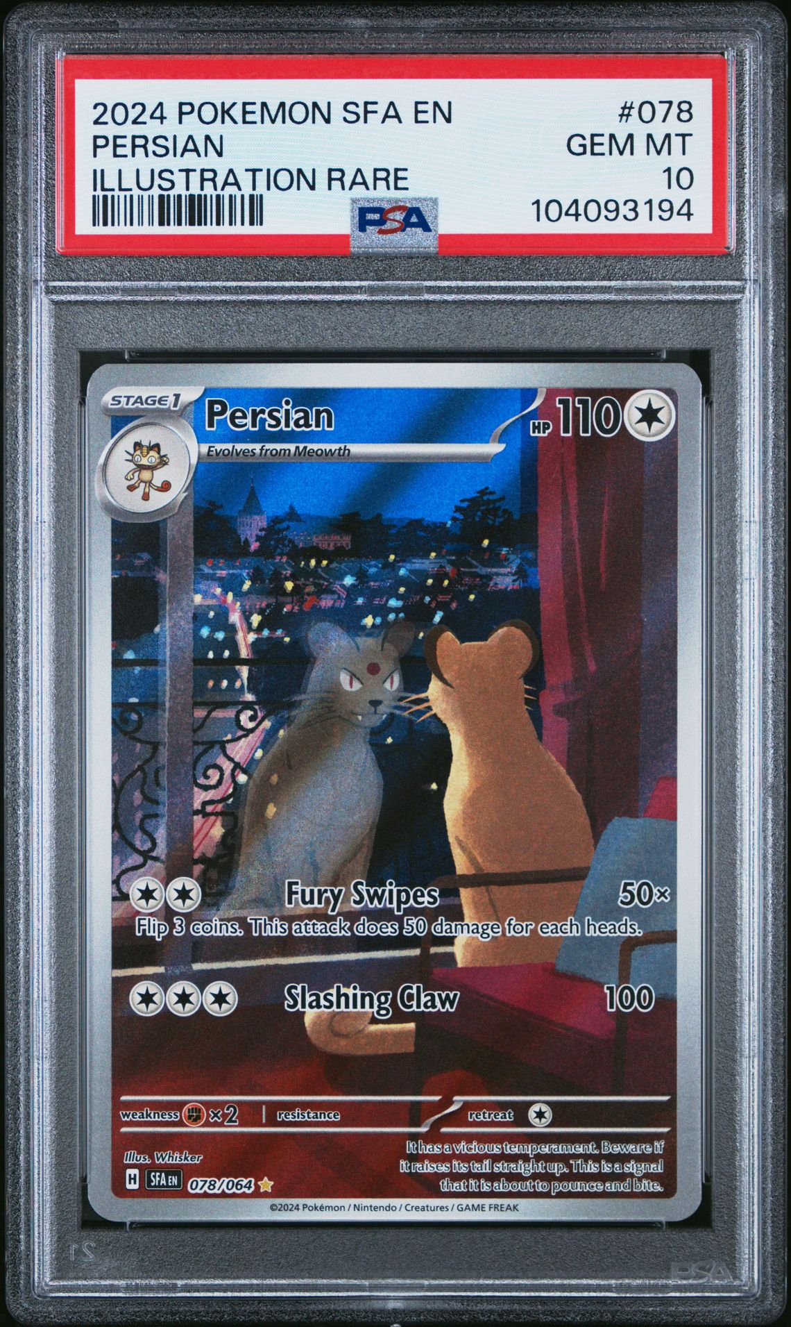 2024 Pokemon Sfa En-Shrouded Fable Persian #078 (Illustration Rare) Gem Mt 10 front