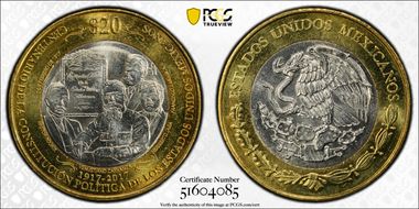 2017-Mo 20 Peso Constitution Centennial MS66