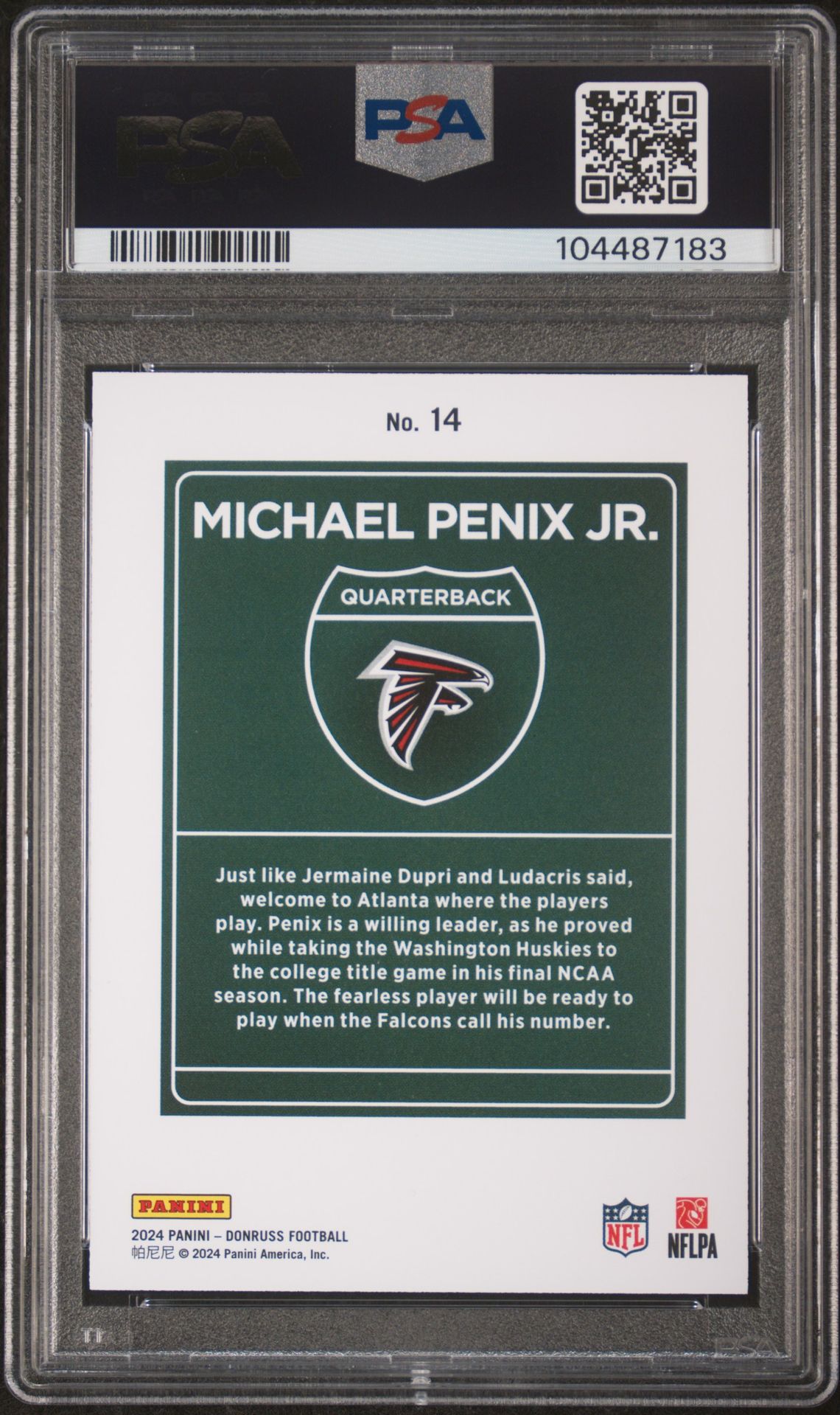 2024 Panini Donruss Downtown! Michael Penix Jr. #14 Gem Mt 10 back