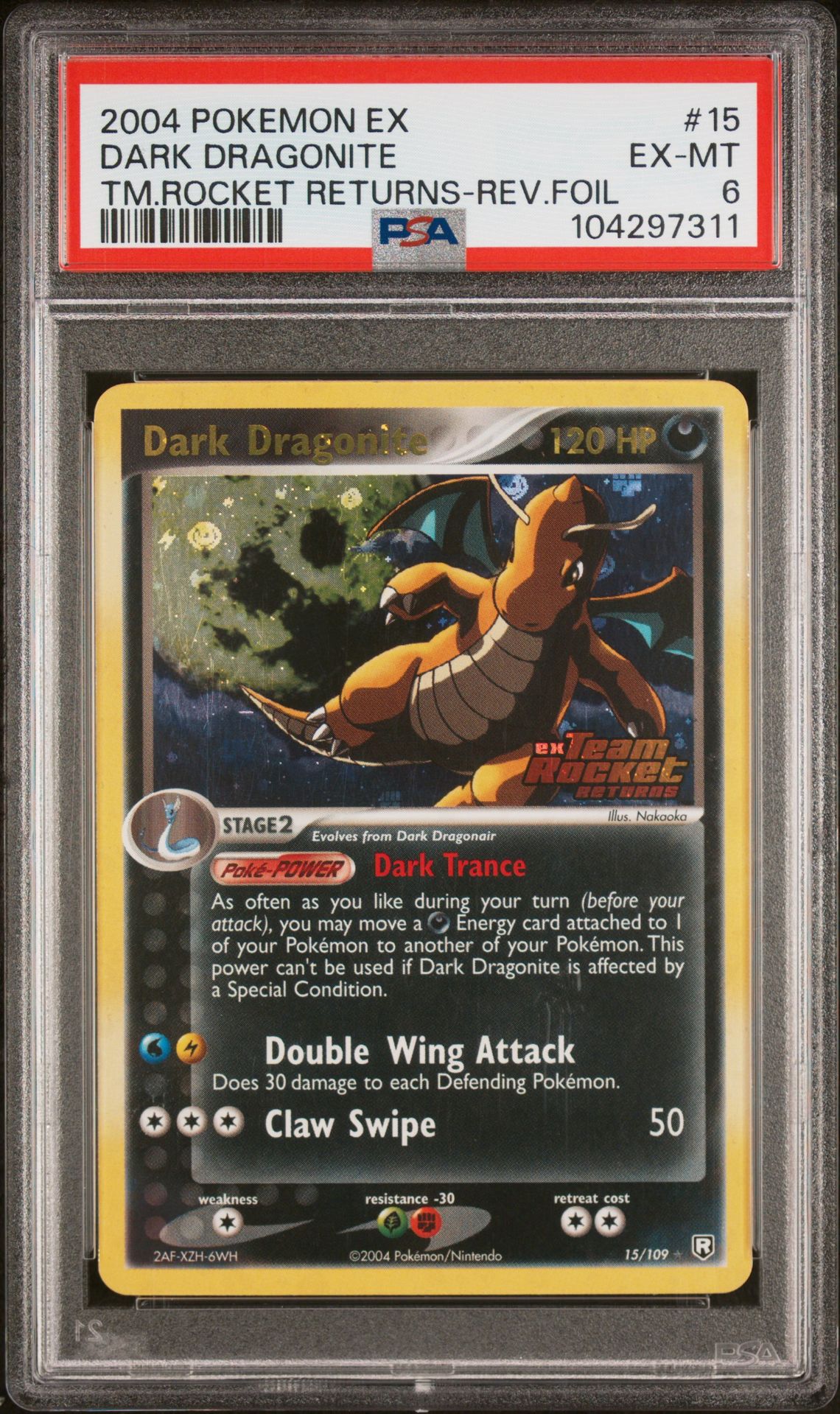 2004 Pokemon Team Rocket Ex- Mt Tm.Rocketreturns-Rev.Foil Foil #15 Dark Dragonite front