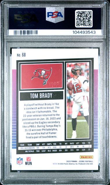 2022 Panini Score Tom Brady #68 (Gold) Gem Mt 10 back