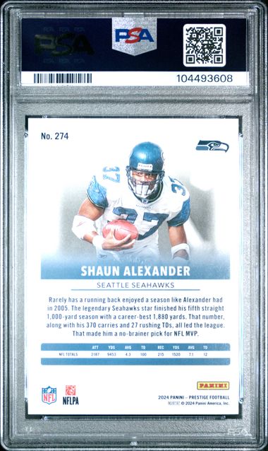 2024 Panini Prestige Shaun Alexander #274 (Purple Premium Xtra Points) Gem Mt 10 back