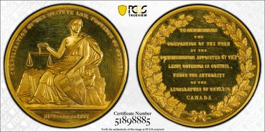 1877 Medal Statute Law, Ontario. Au SP63