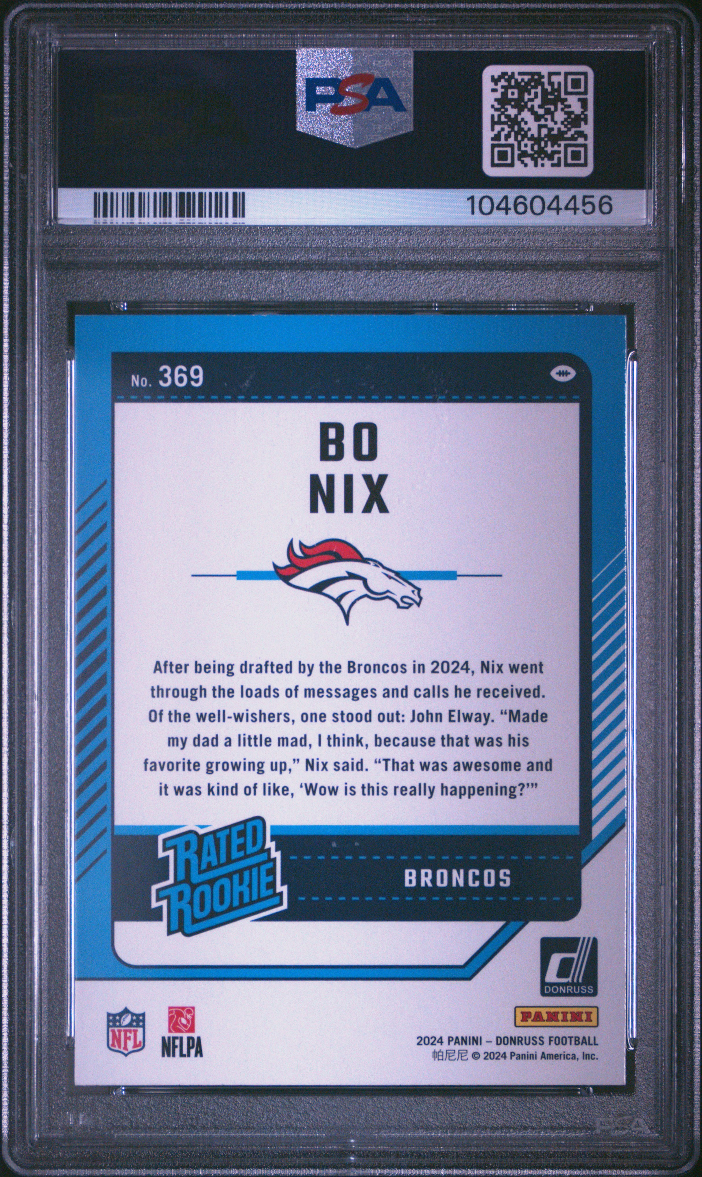 2024 Panini Donruss Bo Nix #369 Gem Mt 10 back
