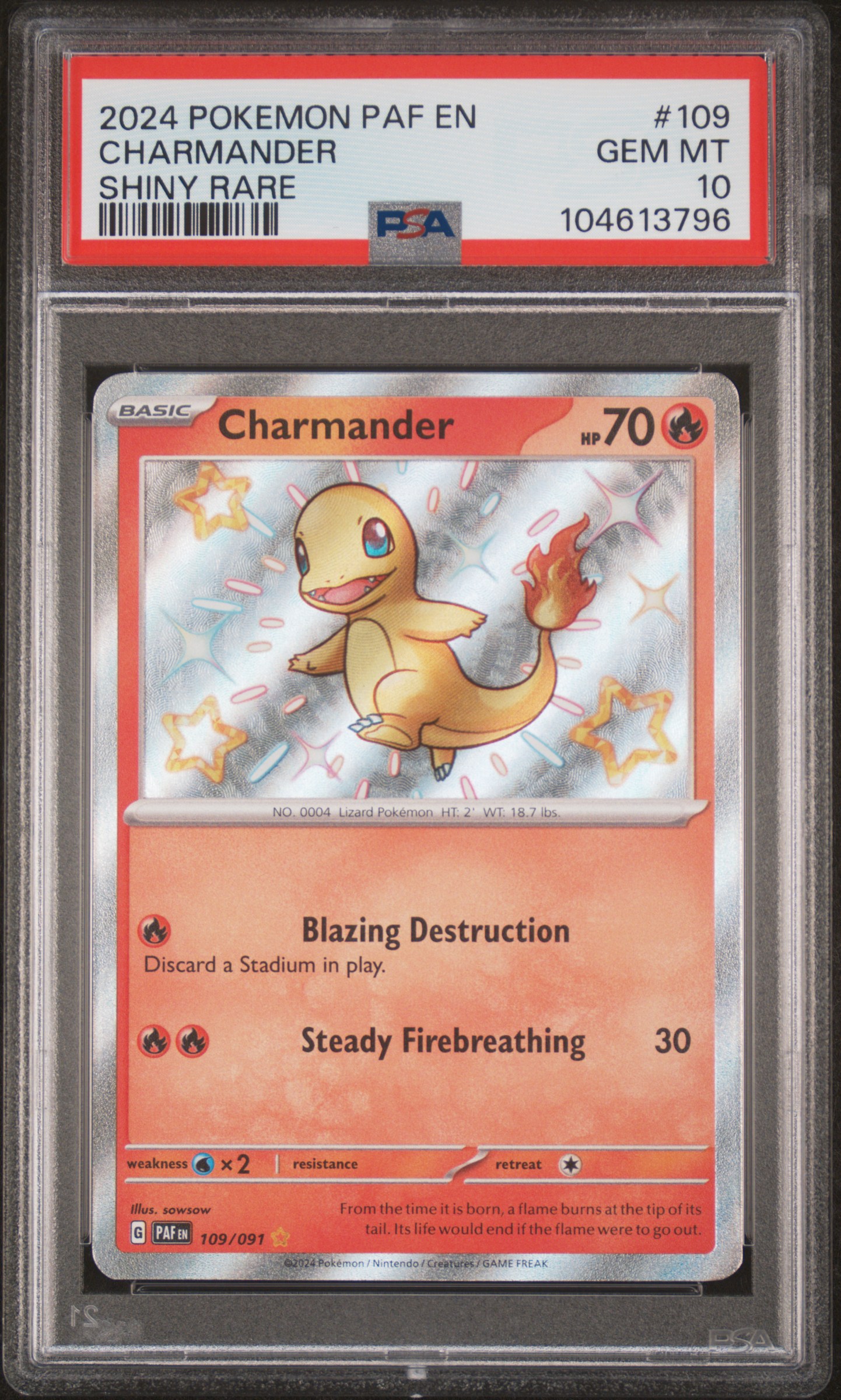 2024 #109 Charmander PSA 10 Paf EN-Paldean Fates