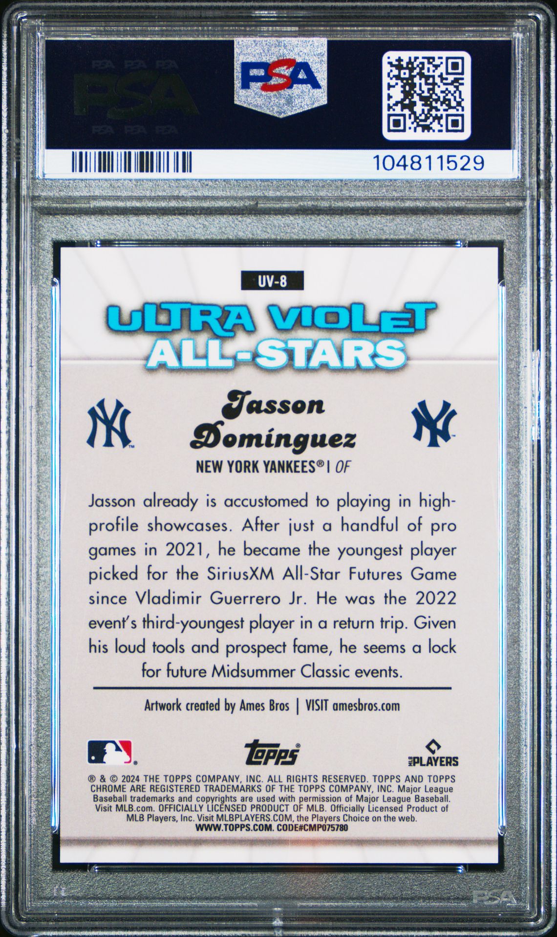 2024 Topps Chrome Ultraviolet All-Stars Jasson Dominguez #Uv8 (Ultraviolet As-Orange Ref) Mint 9 back