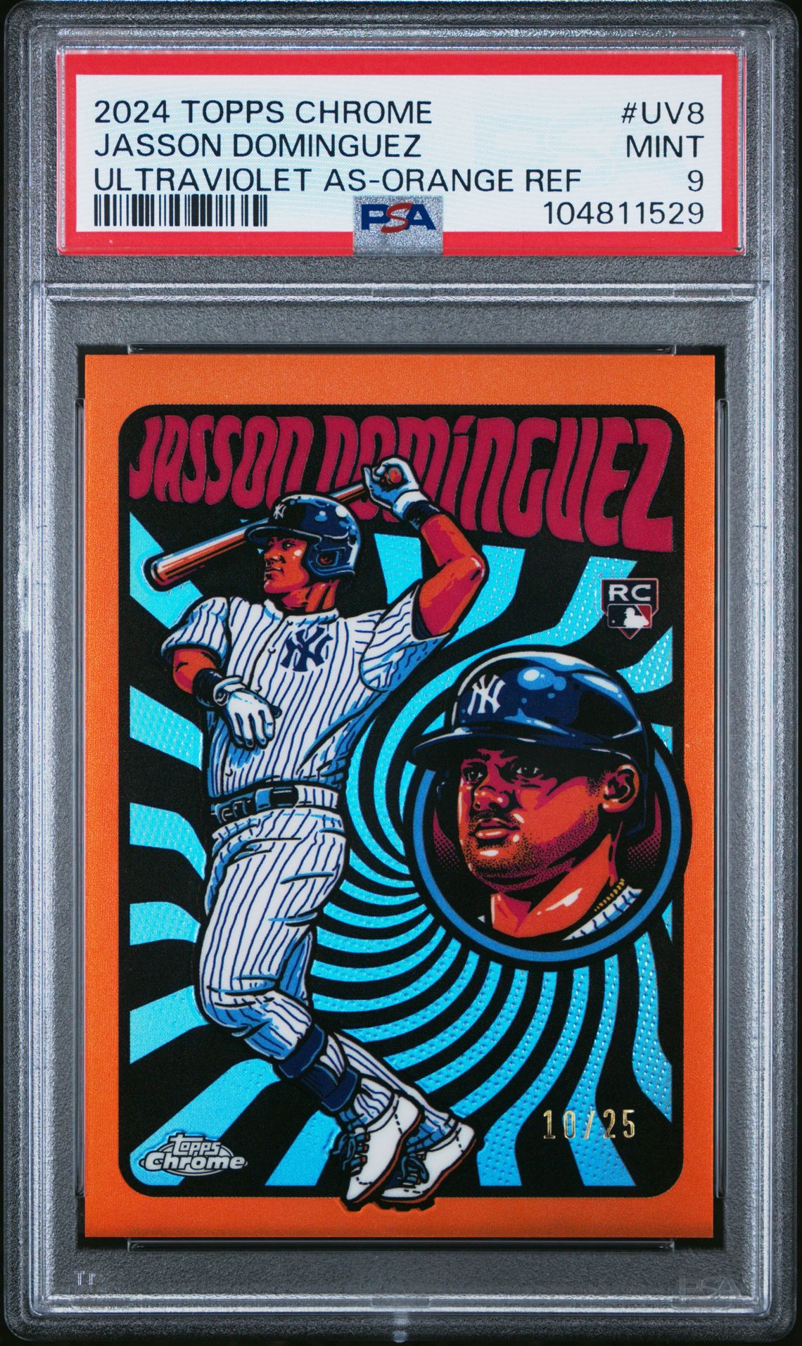 2024 Topps Chrome Ultraviolet All-Stars Jasson Dominguez #Uv8 (Ultraviolet As-Orange Ref) Mint 9 front