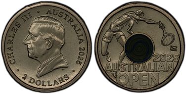 2025 $2 Men’s Australian Open Yellow Envelope Privy Colorized MS68