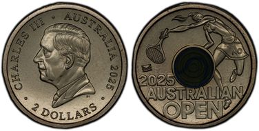 2025 $2 Women’s Australian Open Yellow Envelope Privy Colorized MS68