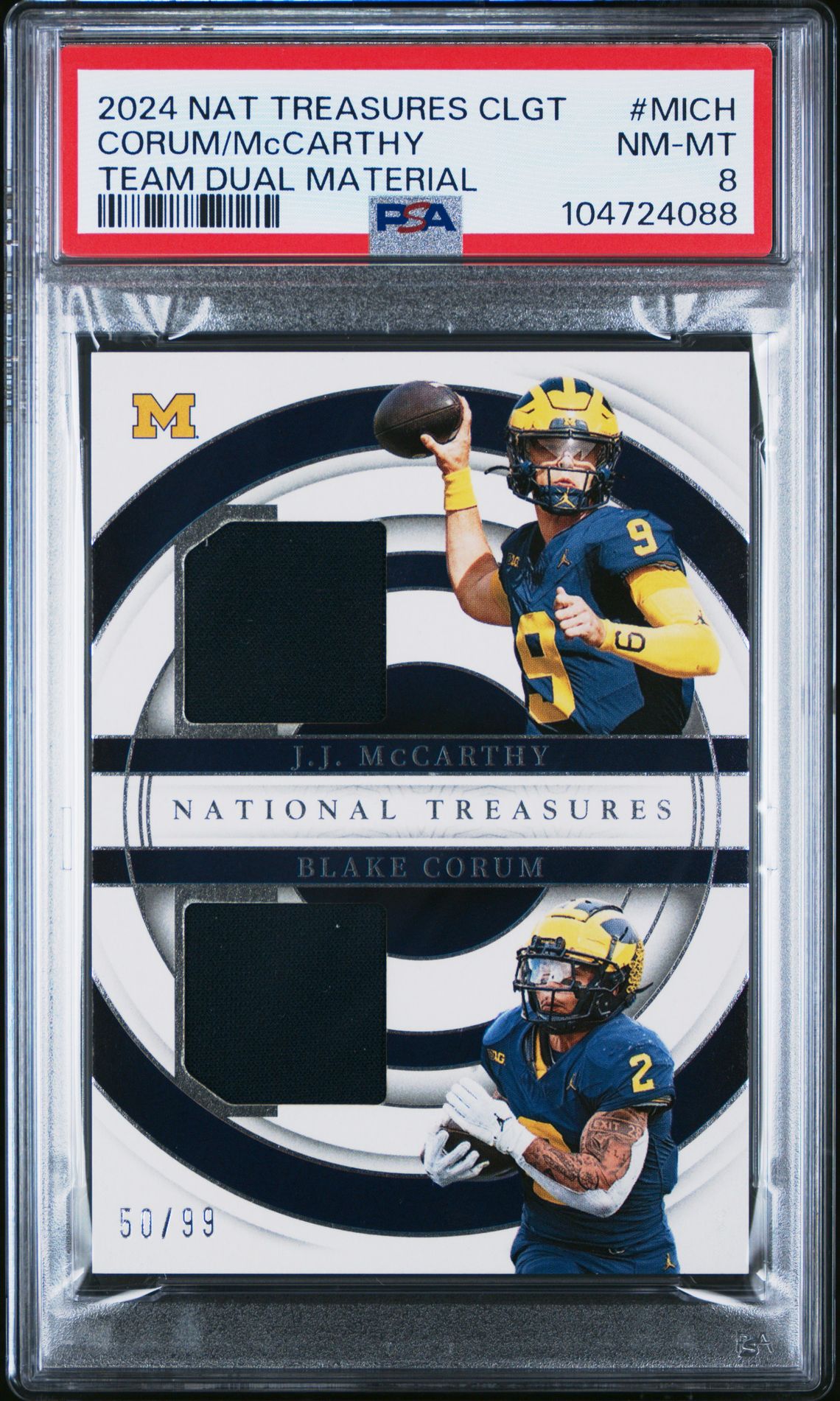 2024 Panini PANINI NATIONAL TREASURES COLLEGIATE TEAM DUAL MATERIALS #MICH Mccarthy/Corum front