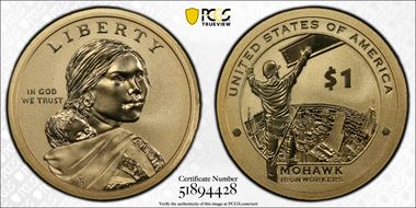 2015-W $1 Mohawk Ironworkers, Enhanced Coin & Currency Set SP70