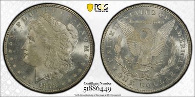 1878 7TF $1 VAM 70, Doubled RIB MS64
